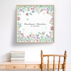 Personalisiertes Hochzeits-Gästebuch Leinwand 50x50 cm - Motiv Blumenring - MADYES - Hochzeitsdeko Manufaktur