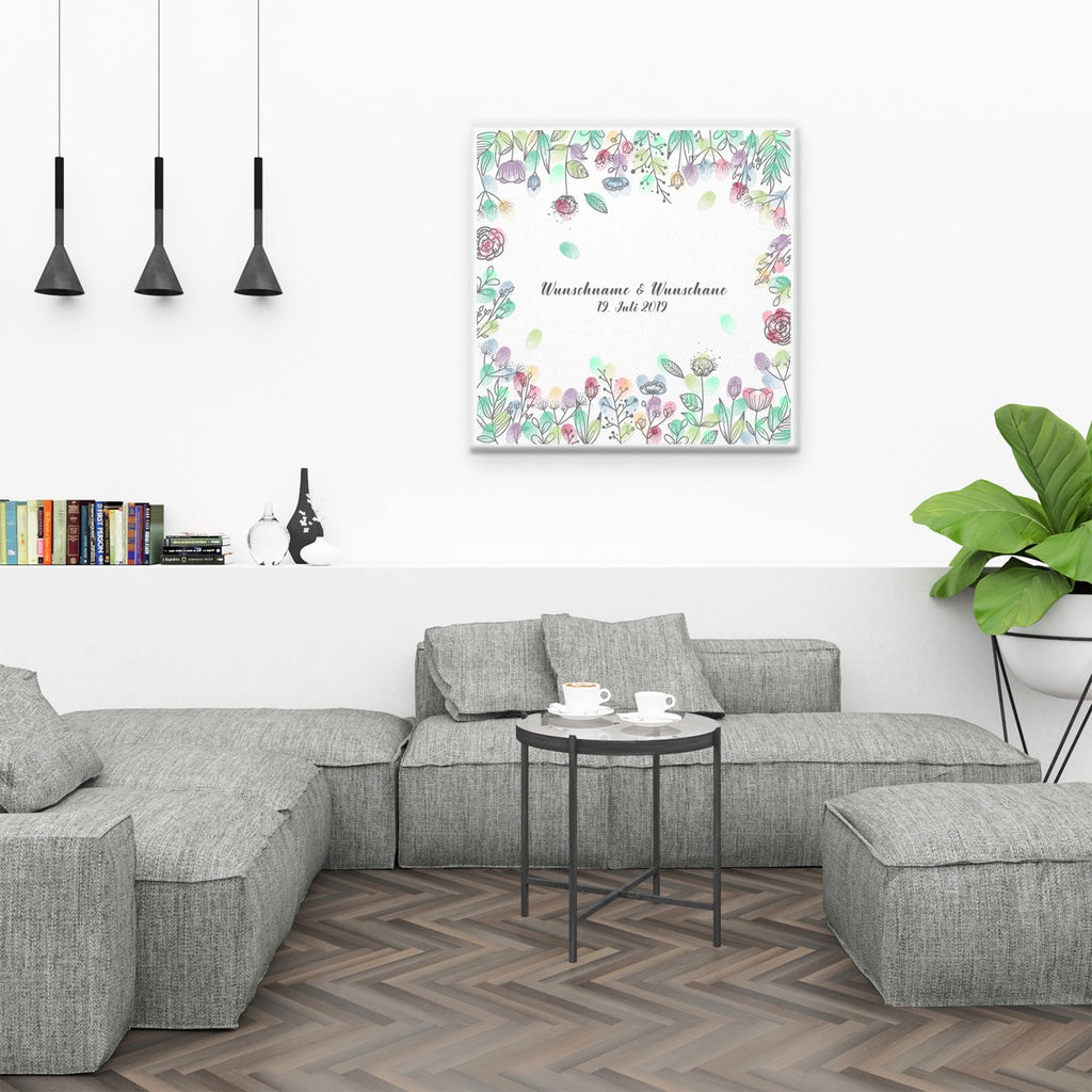 Personalisiertes Hochzeits-Gästebuch Leinwand 50x50 cm - Motiv Blumenring - MADYES - Hochzeitsdeko Manufaktur