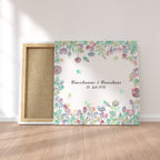 Personalisiertes Hochzeits-Gästebuch Leinwand 50x50 cm - Motiv Blumenring - MADYES - Hochzeitsdeko Manufaktur