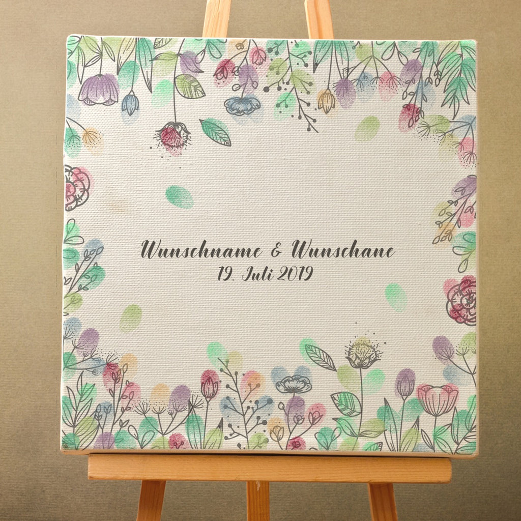 Personalisiertes Hochzeits-Gästebuch Leinwand 50x50 cm - Motiv Blumenring - MADYES - Hochzeitsdeko Manufaktur