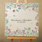 Personalisiertes Hochzeits-Gästebuch Leinwand 50x50 cm - Motiv Blumenring - MADYES - Hochzeitsdeko Manufaktur