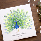 Personalisiertes Hochzeits-Gästebuch Leinwand 50x50 cm - Motiv Pfau Federn - MADYES - Hochzeitsdeko Manufaktur