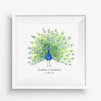 Personalisiertes Hochzeits-Gästebuch Leinwand 50x50 cm - Motiv Pfau Federn - MADYES - Hochzeitsdeko Manufaktur