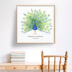 Personalisiertes Hochzeits-Gästebuch Leinwand 50x50 cm - Motiv Pfau Federn - MADYES - Hochzeitsdeko Manufaktur