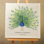 Personalisiertes Hochzeits-Gästebuch Leinwand 50x50 cm - Motiv Pfau Federn - MADYES - Hochzeitsdeko Manufaktur