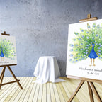Personalisiertes Hochzeits-Gästebuch Leinwand 50x50 cm - Motiv Pfau Federn - MADYES - Hochzeitsdeko Manufaktur