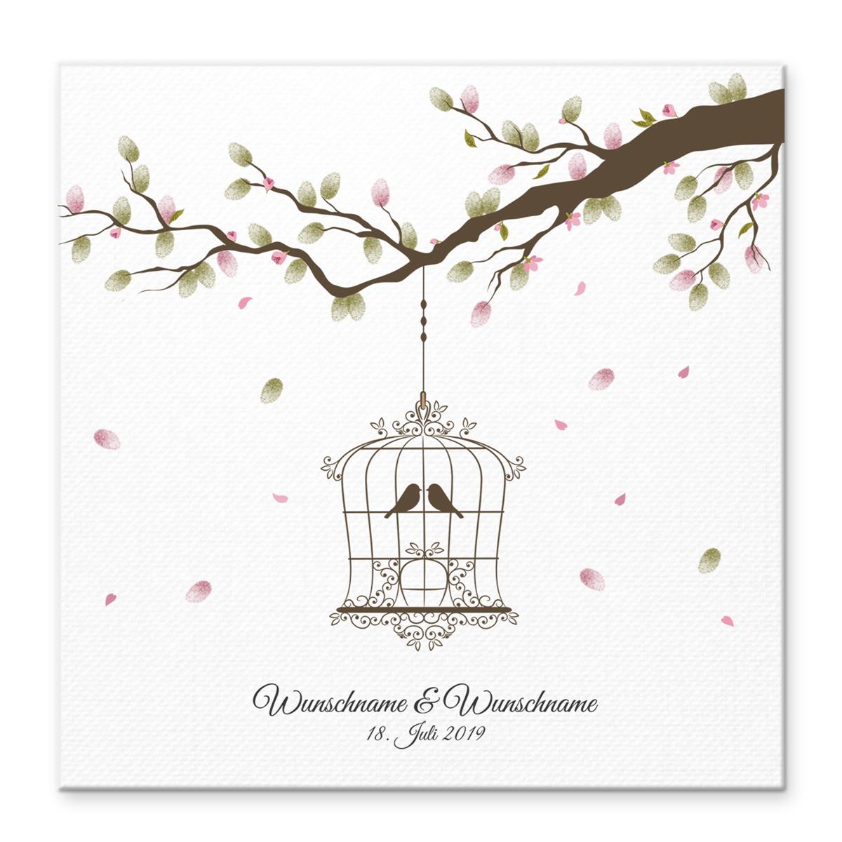 Personalisiertes Hochzeits-Gästebuch Leinwand 50x50 cm - Motiv Vogelkäfig - MADYES - Hochzeitsdeko Manufaktur