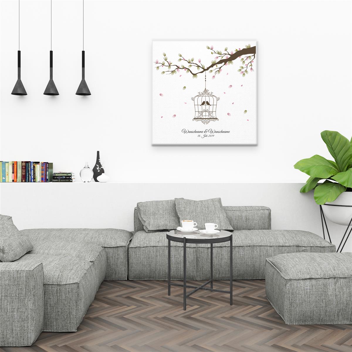 Personalisiertes Hochzeits-Gästebuch Leinwand 50x50 cm - Motiv Vogelkäfig - MADYES - Hochzeitsdeko Manufaktur