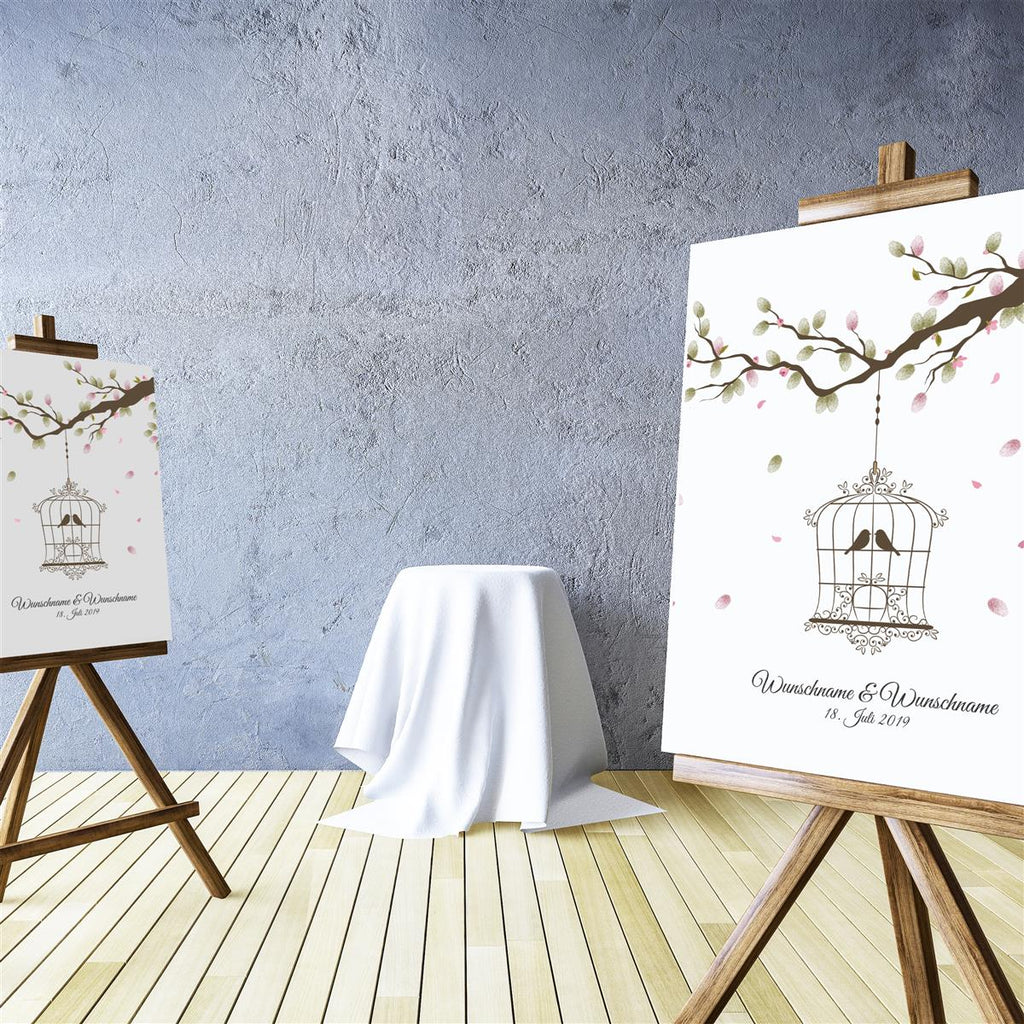 Personalisiertes Hochzeits-Gästebuch Leinwand 50x50 cm - Motiv Vogelkäfig - MADYES - Hochzeitsdeko Manufaktur