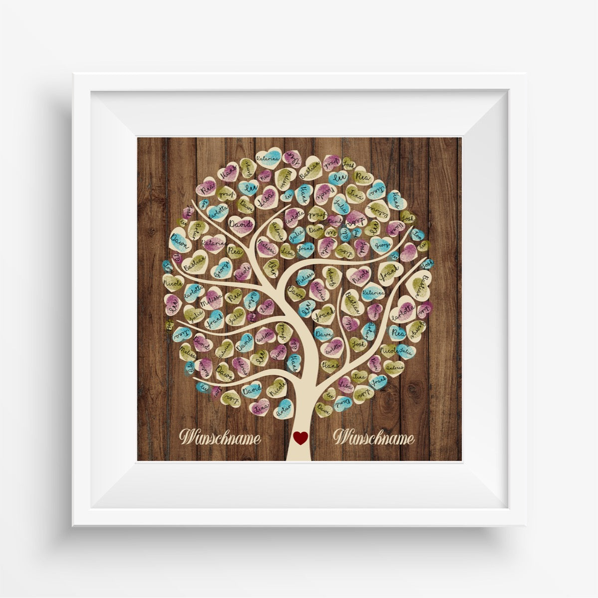 Personalisiertes Gästebuch zur Hochzeit auf Leinwand 50x50 cm – Wooden Tree