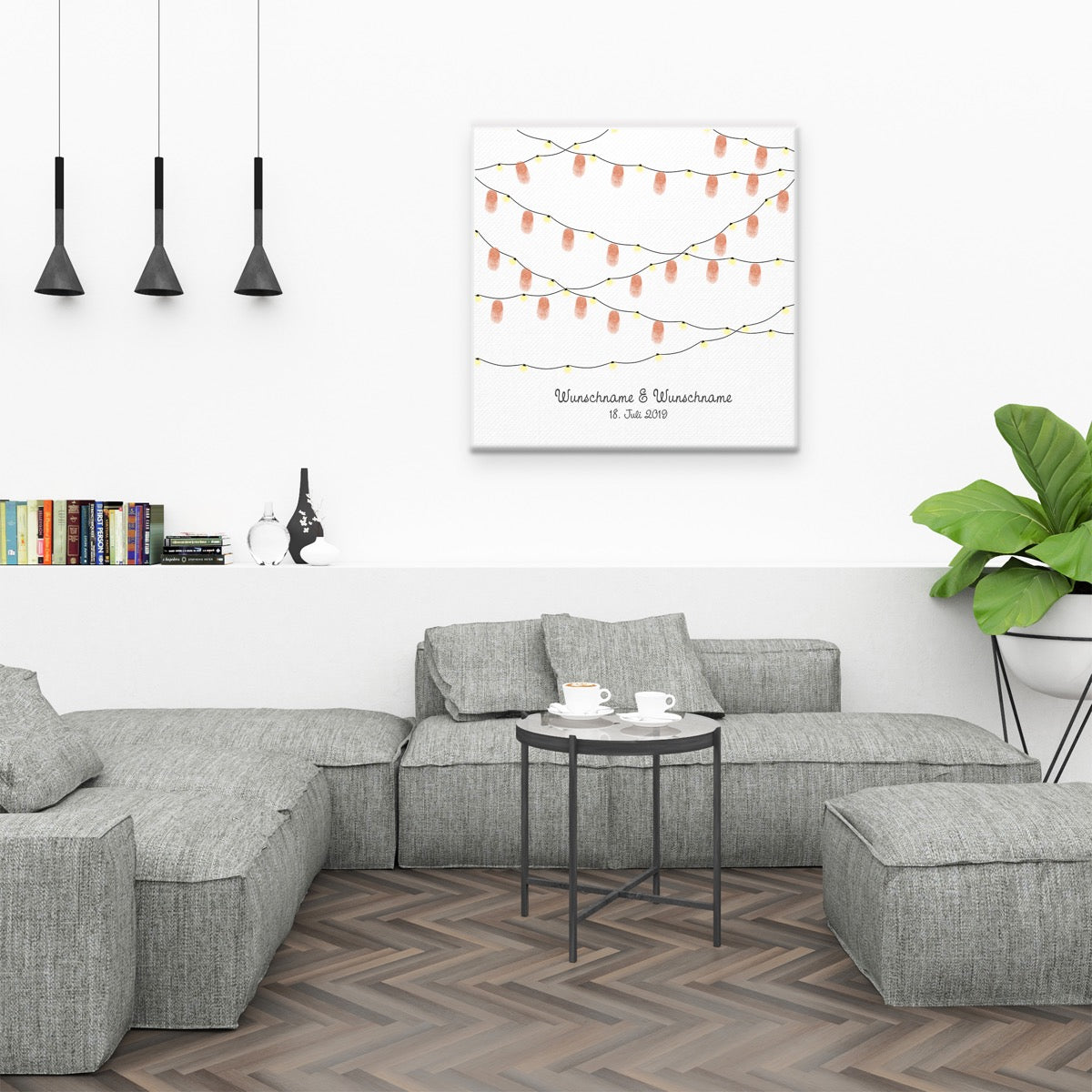 Personalisiertes Hochzeits-Gästebuch Leinwand 50x50 cm - Motiv Girlande - MADYES - Hochzeitsdeko Manufaktur