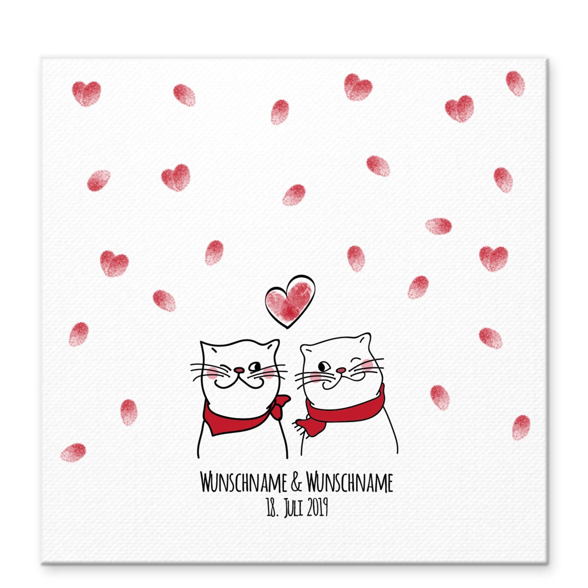 Personalisiertes Hochzeits-Gästebuch Leinwand 50x50 cm - Motiv Katzen - MADYES - Hochzeitsdeko Manufaktur