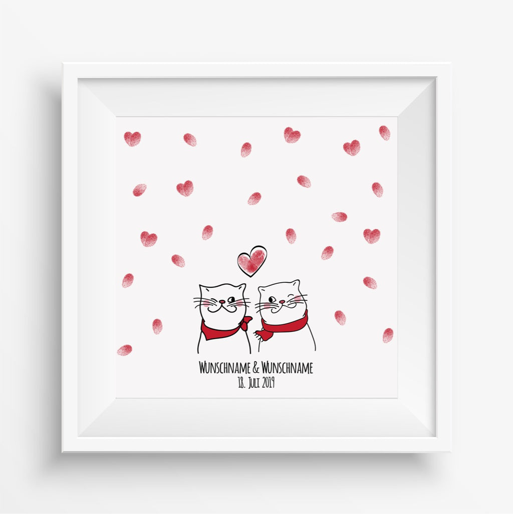 Personalisiertes Hochzeits-Gästebuch Leinwand 50x50 cm - Motiv Katzen - MADYES - Hochzeitsdeko Manufaktur