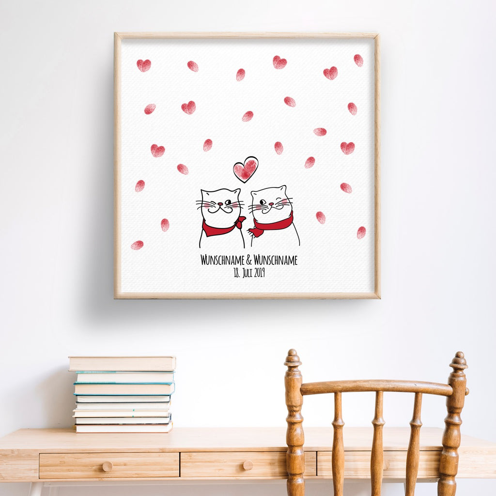 Personalisiertes Hochzeits-Gästebuch Leinwand 50x50 cm - Motiv Katzen - MADYES - Hochzeitsdeko Manufaktur
