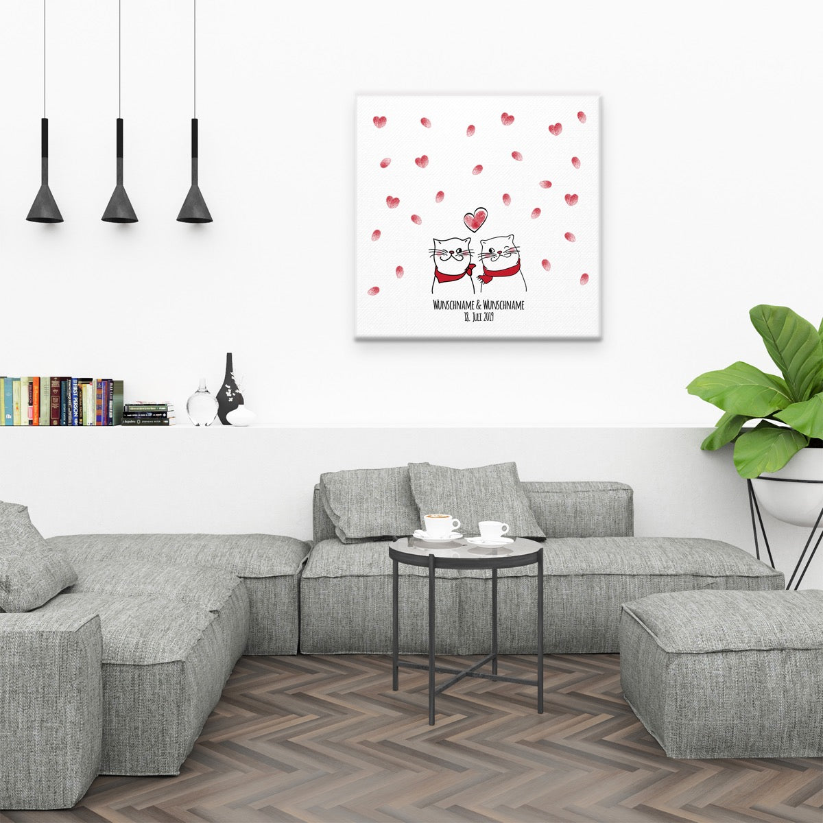 Personalisiertes Hochzeits-Gästebuch Leinwand 50x50 cm - Motiv Katzen - MADYES - Hochzeitsdeko Manufaktur