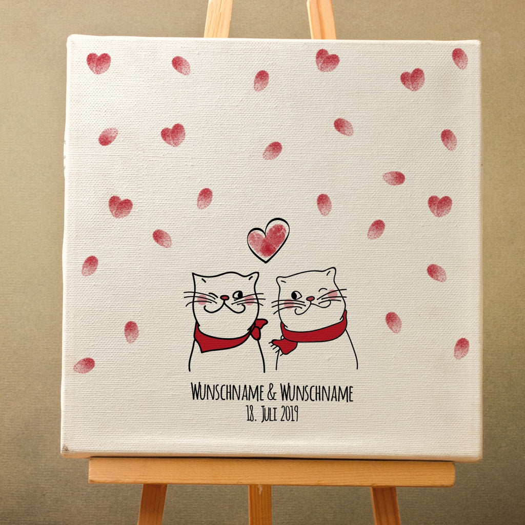 Personalisiertes Hochzeits-Gästebuch Leinwand 50x50 cm - Motiv Katzen - MADYES - Hochzeitsdeko Manufaktur