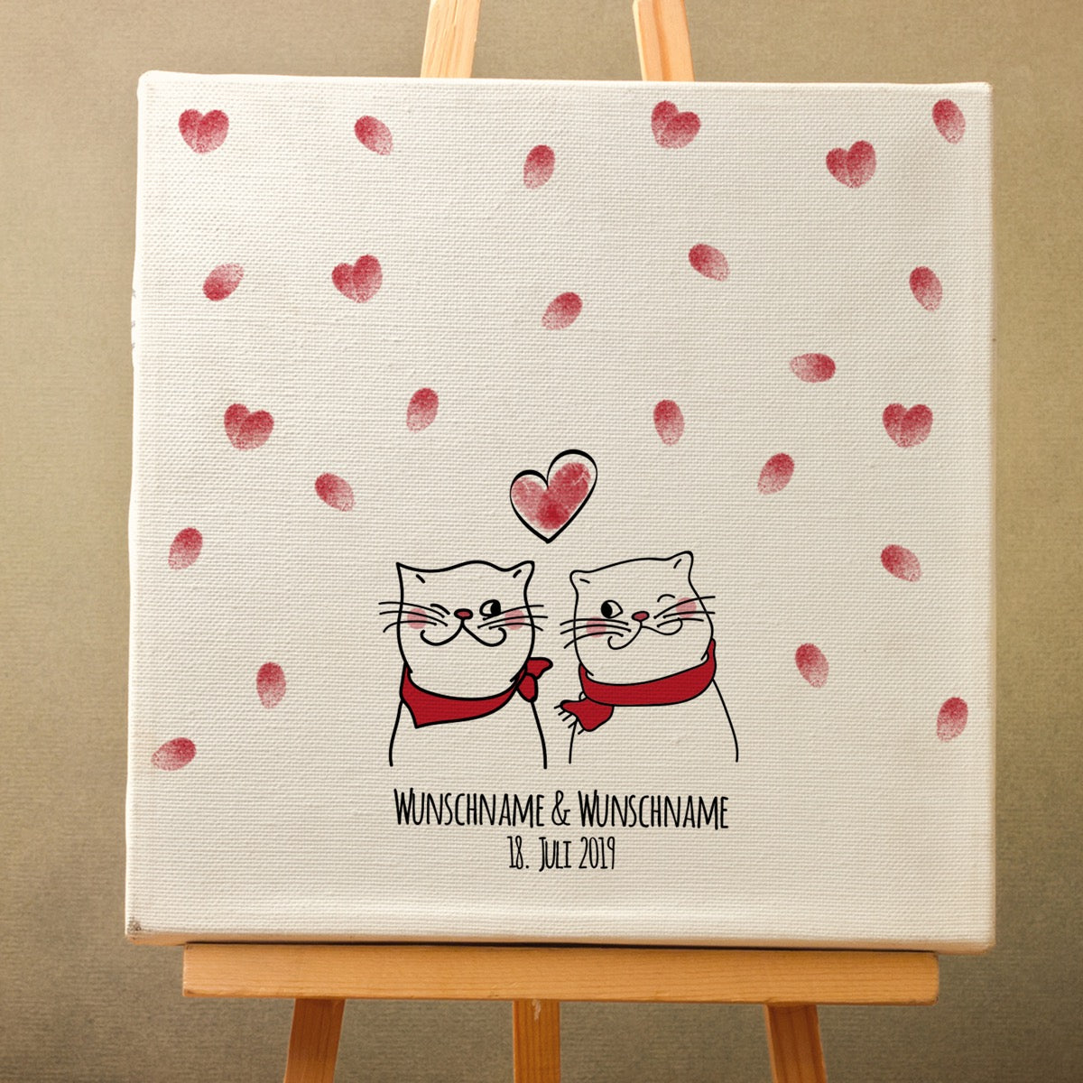 Personalisiertes Hochzeits-Gästebuch Leinwand 50x50 cm - Motiv Katzen - MADYES - Hochzeitsdeko Manufaktur