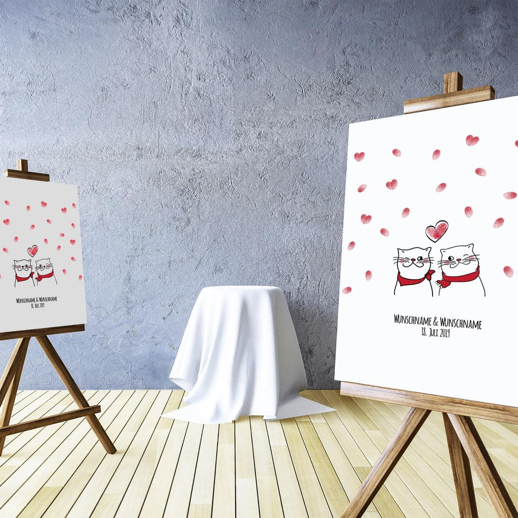 Personalisiertes Hochzeits-Gästebuch Leinwand 50x50 cm - Motiv Katzen - MADYES - Hochzeitsdeko Manufaktur