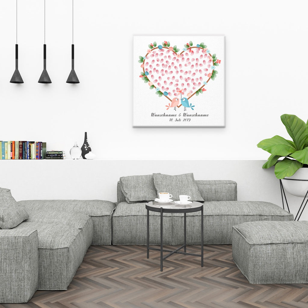 Personalisiertes Hochzeits-Gästebuch Leinwand 50x50 cm - Motiv Birds Love - MADYES - Hochzeitsdeko Manufaktur