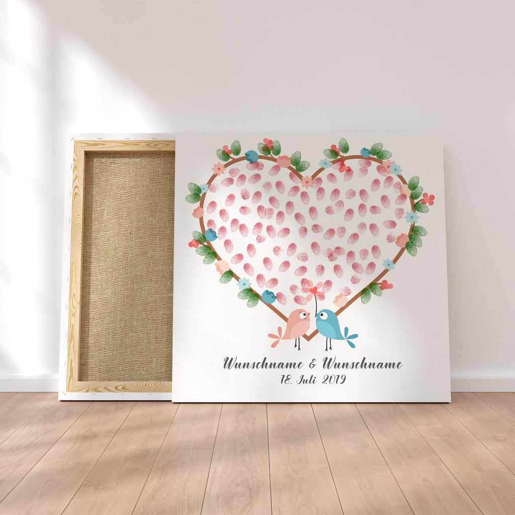 Personalisiertes Hochzeits-Gästebuch Leinwand 50x50 cm - Motiv Birds Love - MADYES - Hochzeitsdeko Manufaktur