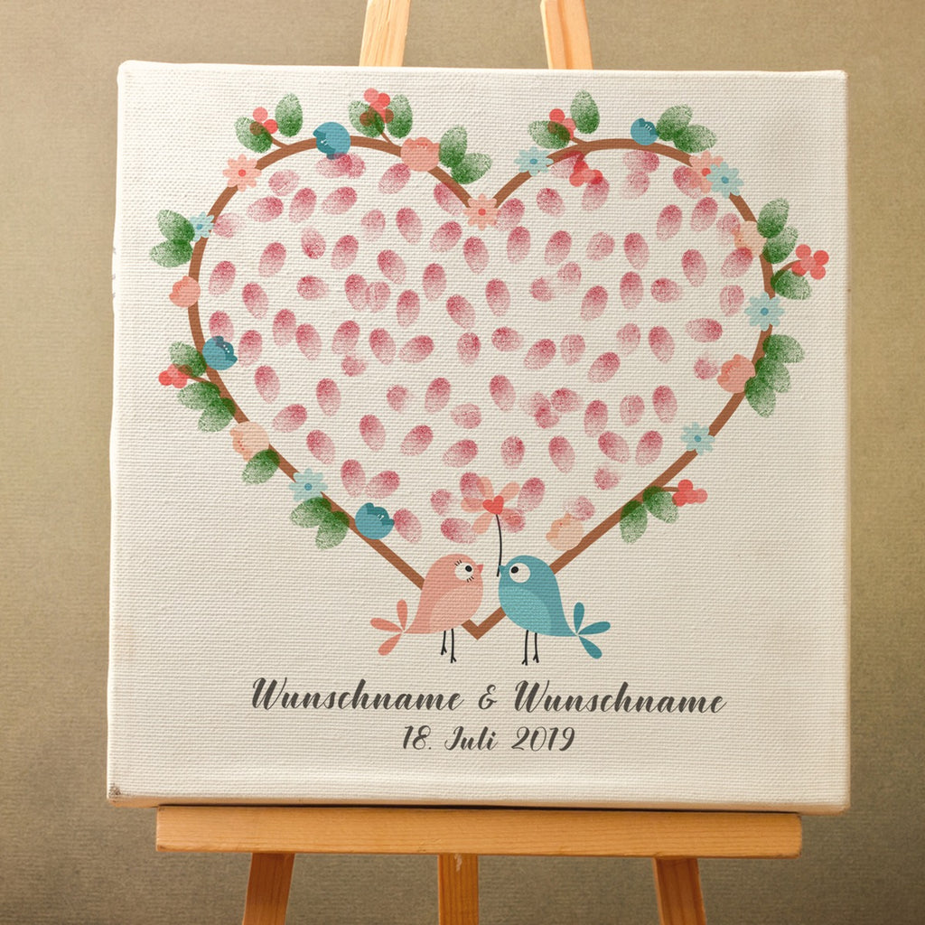 Personalisiertes Hochzeits-Gästebuch Leinwand 50x50 cm - Motiv Birds Love - MADYES - Hochzeitsdeko Manufaktur