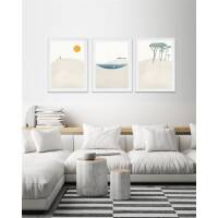 Set von 3 sommerlichen Kunstdrucken Sonne und Meer Strand A2 (42 x 59,4 cm)