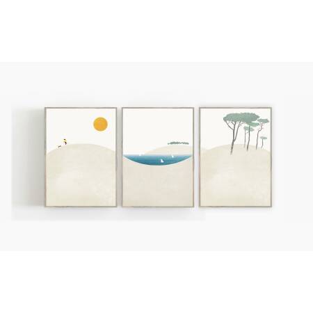 Set von 3 sommerlichen Kunstdrucken Sonne und Meer Strand A1 (59,4 x 84,1 cm)