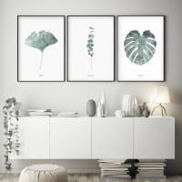 Set von 3 botanischen Kunstdrucken Blätter Kunstdruck skandinavische Wandkunst Drucke A5 (14,8 x 21 cm)