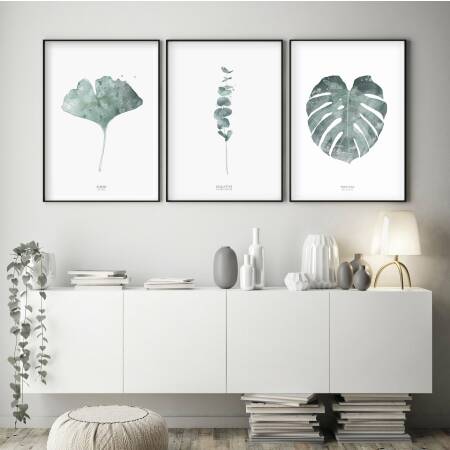Set von 3 botanischen Kunstdrucken Blätter Kunstdruck skandinavische Wandkunst Drucke A1 (59,4 x 84,1 cm)