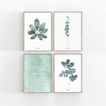 Set von 4 botanischen Kunstdrucken moderne Blätter Kunstdrucke A4 (21 x 29,7 cm)