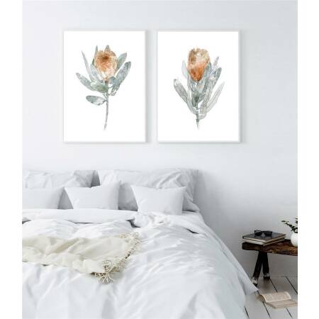 Set von 2 Protea Blüten Kunstdrucken botanische Kunstdrucke orange Blumen Wandkunst A2 (42 x 59,4 cm)
