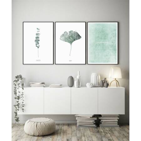 Set von 3 botanischen Kunstdrucken moderne Blätter Eukalyptus und Gingko Drucke A4 (21 x 29,7 cm)