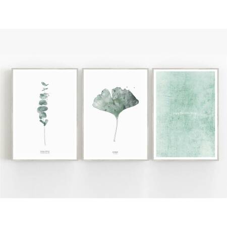 Set von 3 botanischen Kunstdrucken moderne Blätter Eukalyptus und Gingko Drucke A3 (29,7 x 42 cm)