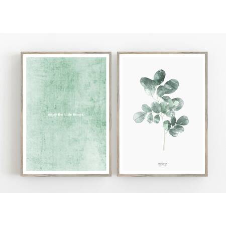 Set von 2 mintfarbenen Kunstdrucken Botanischer Moringa Blätter "Enjoy the litttle things" A4 (21 x 29,7 cm)