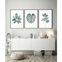 Set von 3 botanischen Kunstdrucken Blätter Kunstdruck skandinavische Wandkunst Drucke A4 (21 x 29,7 cm)