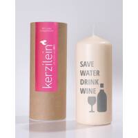 Kerzlein Stumpenkerze Flamme grau SAVE WATER DRINK WINE...