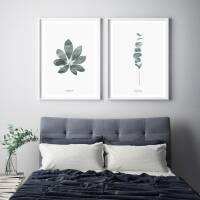 Set von 2 botanischen Kunstdrucken Schefflera Blatt und Eukalyptus Zweige Wandkunst A4 (21 x 29,7 cm)