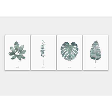 Set von vier botanischen Kunstdrucken Wandkunst Schlafzimmer Drucke Büro Drucke A3 (29,7 x 42 cm)