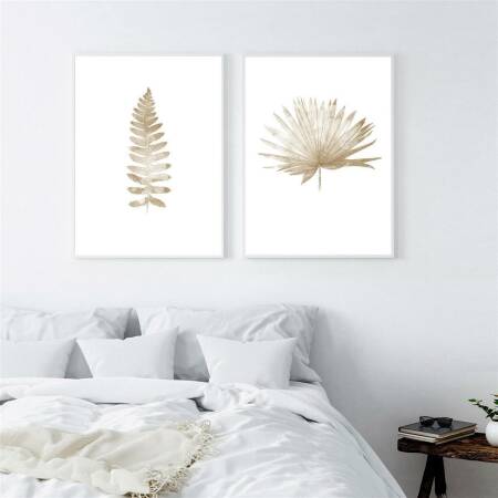 Set von 2 botanischen Kunstdrucken Farnblatt zusammen mit Palmenblatt Beige Kunstdrucke 30 x 40 cm