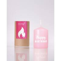 Candle of stupid flemple pink / white Happy Birthday stump core small 8 x 6 cm