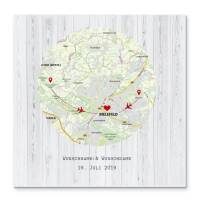 Gästebuch Hochzeit Landkarte rund Leinwand