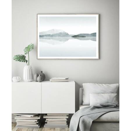 Minimalistischer Bergsee Kunstdruck DIN A4 (21 x 297 cm)