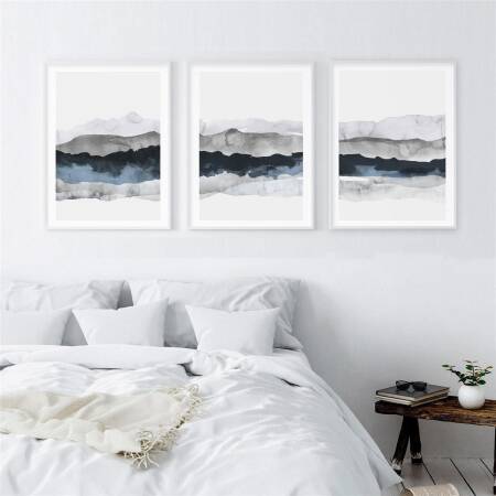 Set of 3 abstract watercolor landscape prints bedroom...