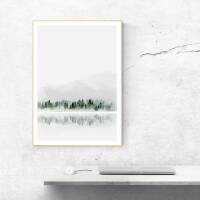 Modern watercolor foggy forest print printable