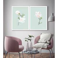 Set von 2 Magnolieblüten Kunstdrucken weisse Frühlingsblumen Kunstdruck