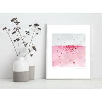 Aquarell Mohnblumenwiese mit Schwalben Kunstdruck