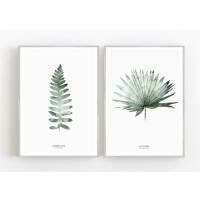 Set von 2 botanischen Kunstdrucken Farnblatt zusammen mit Palmenblatt. Kunstdrucke