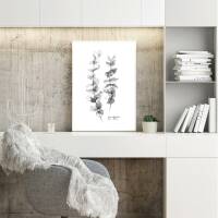 Aquarell Eukalyptus Zweigen in Schwarz-Weiss Kunstdruck skandinavischer Kunstdruck