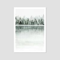 Aquarell See Wald Kunstdruck nebliger Wald und See  DIN A5 (14,8 x 21 cm)