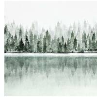 Aquarell See Wald Kunstdruck nebliger Wald und See  DIN A1 (59,4 x 84,1 cm)